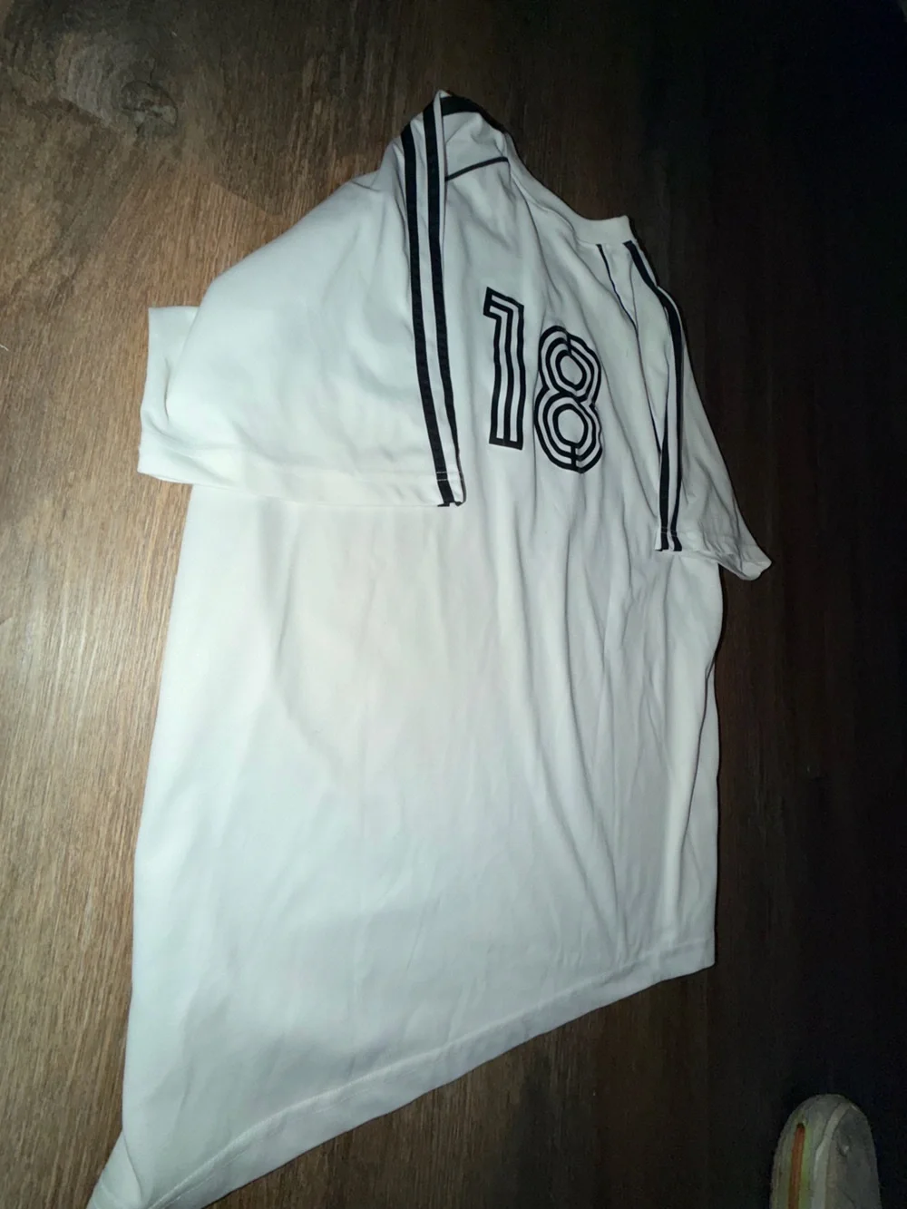 adidas White Short Sleeve Jersey with Black Logo and Accents